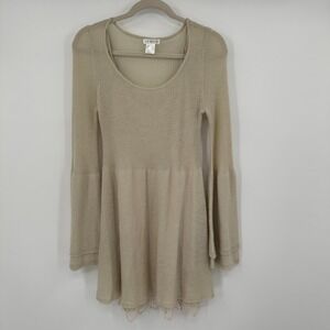 Venus Bell Sleeve Lace Trim Knit Sweater Dress‎ Tan Size S